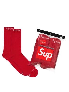 NEW 4 Pairs Supreme X Hanes Red Logo Crew Socks, Men’s Size 6-12